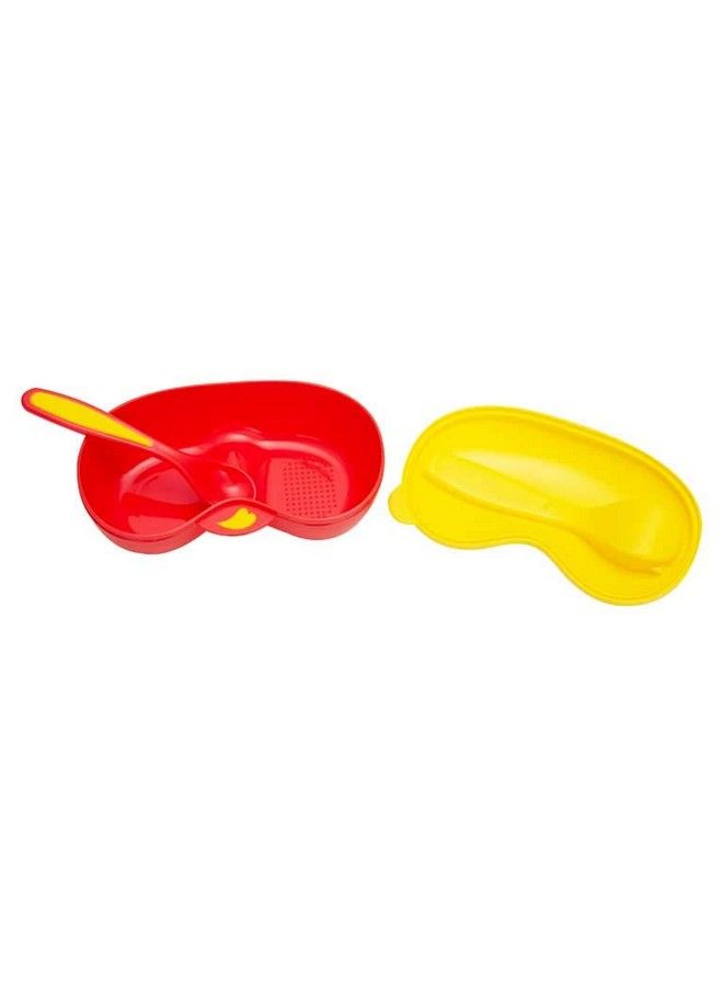 Air Tight Baby Feeding Bowl ; Bpa Free ; With Soft Tip Spoon (Red Yellow)