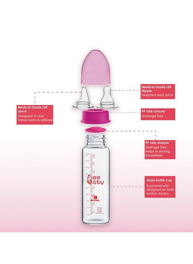 Advance+ 2 In 1 Slim Neck Glass Feeding Bottle To Sippy Glass Bottle With Anticolic Silicone Nipple & Silicone Sippy Spout. (250 Ml 8 Oz.) (Blue) 8 Months +