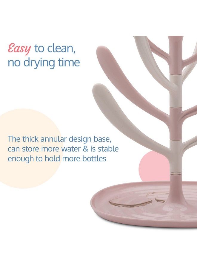 Baby Bottle Drying Rack 360° Rotatable High Capacity Compact Space Saving Portable Bottle Dryer With Nipple Holder Suitable For Sipper Cups Breast Pump Parts & Feeding Accessories (Pink)