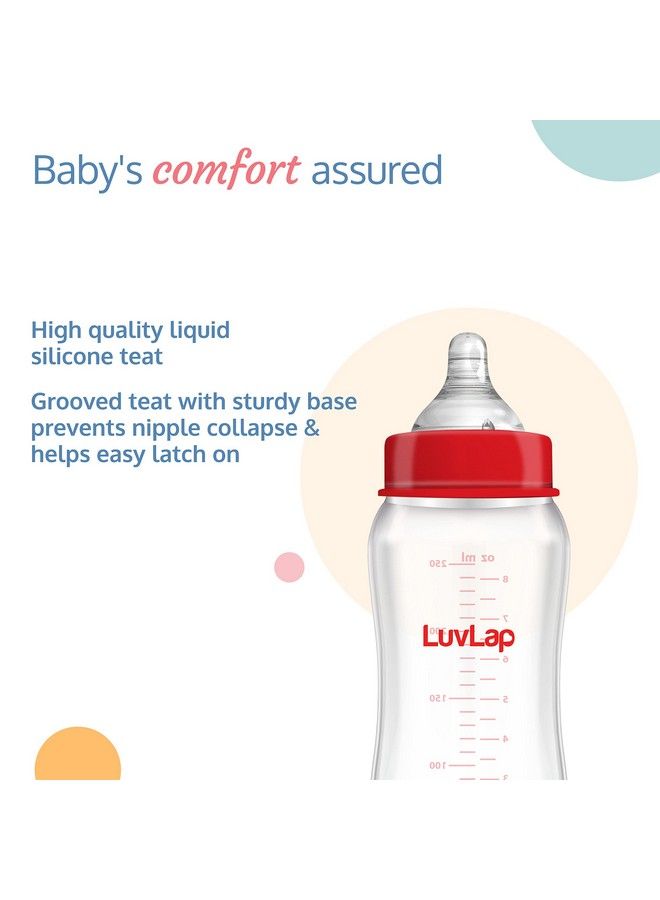 Natura Flo Wide Neck Glass Feeding Bottle New Born Infants Toddler Upto 3 Years Bpa Free Ergonomic Shape Is Easy To Hold With Anti Colic Nipple Pack Of 2 250Ml