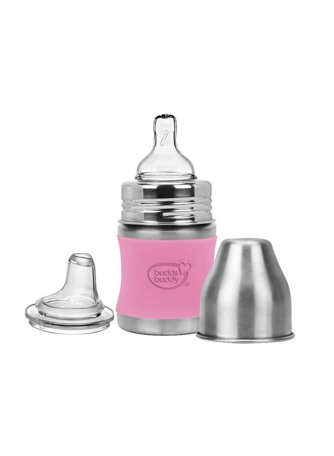 Magnum Plus Stainless Steel 2 In 1 Wide Neck Baby Feeding Bottle With Extra Spout Sipper 125Ml Pink