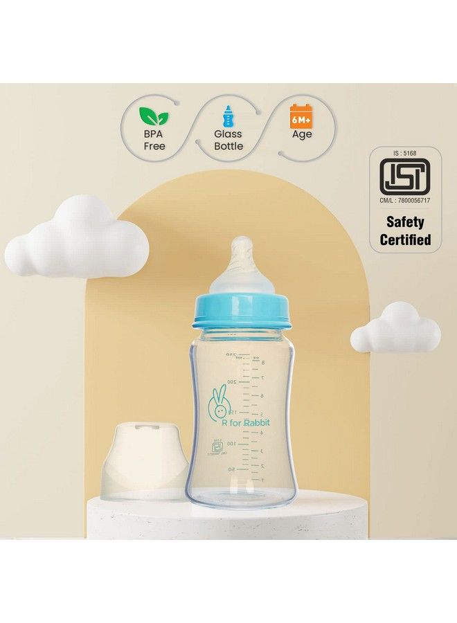 First Feed Glass Baby Feeding Nipple Milk Bottle With Anti Colic For New Born Babies Kids; 3 Months+ ; 240 Ml; Lake Blue