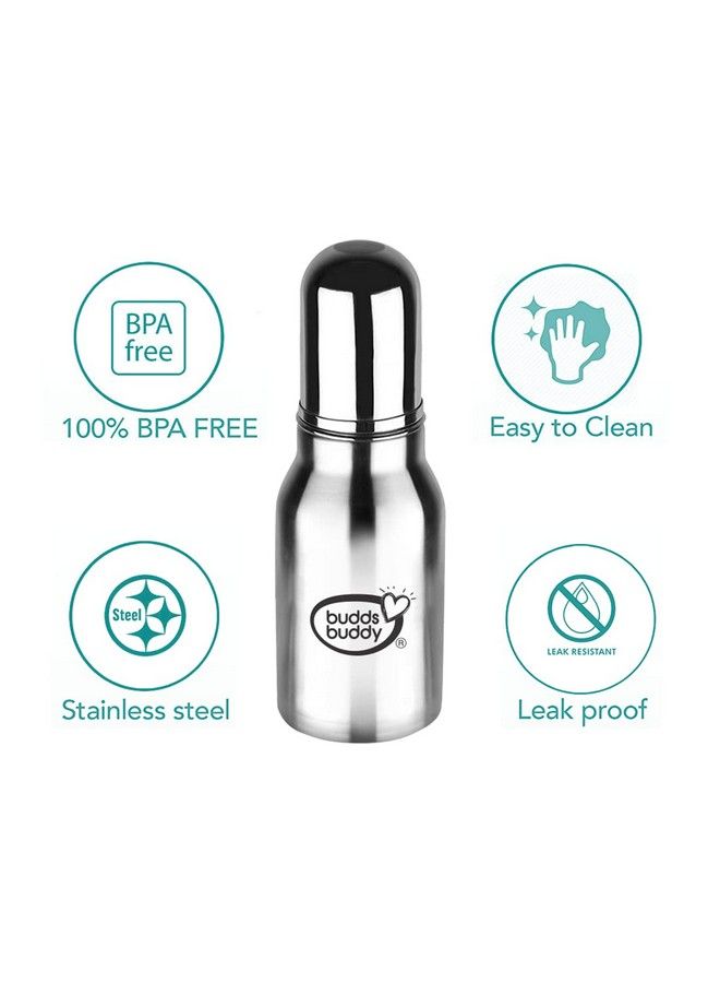 2 In 1 Bravo Regular Neck New Baby Feeding Bottle Made With High Grade Stainless Steel; Rust Free Feeding Bottle With Nipple ; Leak Proof Baby Bottle ; With Extra Sipper Spout ; 180 Ml