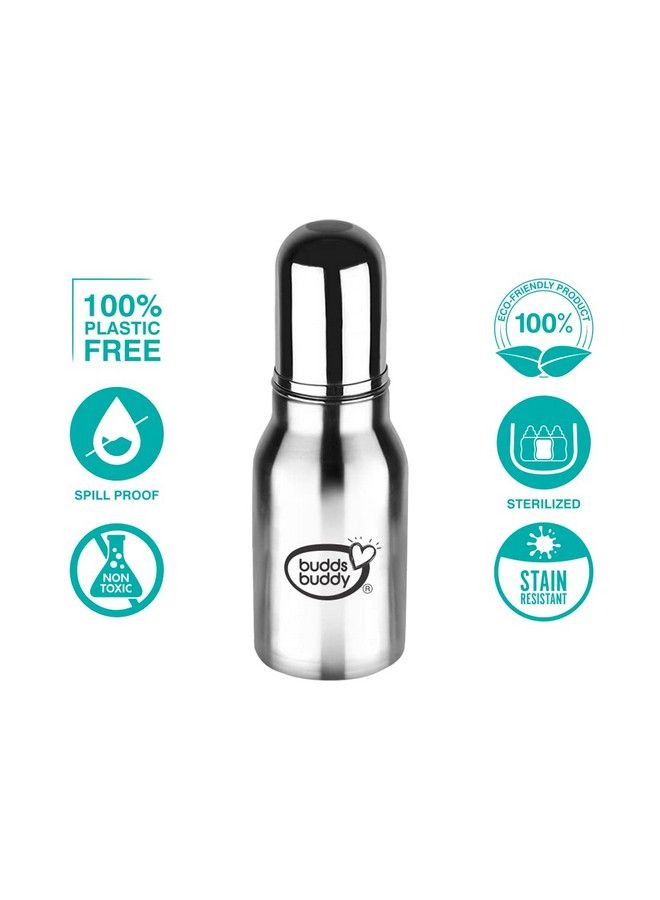 2 In 1 Bravo Regular Neck New Baby Feeding Bottle Made With High Grade Stainless Steel; Rust Free Feeding Bottle With Nipple ; Leak Proof Baby Bottle ; With Extra Sipper Spout ; 180 Ml