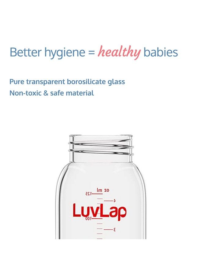 Essential Slim Neck Glass Feeding Bottle 125Ml 0M+ Babies Upto 3 Years Made Of Borosilicate Glass Bpa Free Ergonomic Shape Is Easy To Hold With Anti Colic Nipple Pack Of 2 White & Red