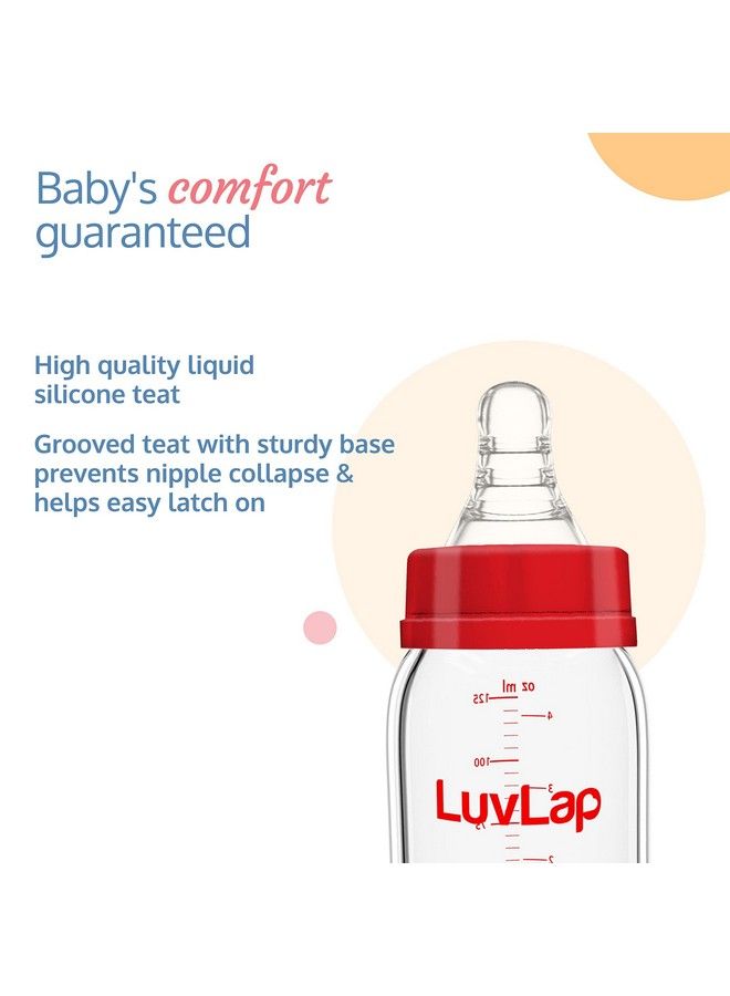 Essential Slim Neck Glass Feeding Bottle 125Ml 0M+ Babies Upto 3 Years Made Of Borosilicate Glass Bpa Free Ergonomic Shape Is Easy To Hold With Anti Colic Nipple Pack Of 2 White & Red