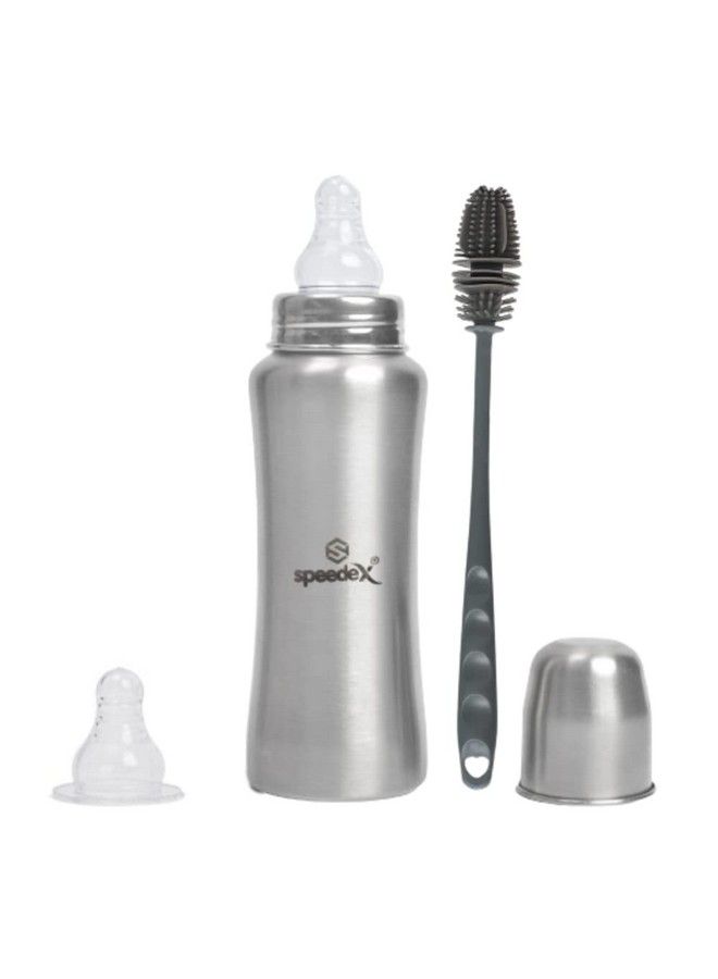 Stainless Steel Baby Feeding Bottle And Cleaning Brush Combo With Internal Ml Marking (240 Ml 1 Extra Nipple Free)