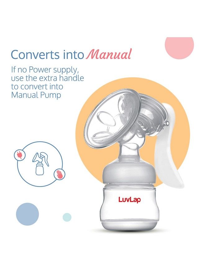 Convertible Electric Breast Pump With 3 Phase Pumping Convertible To Manual Breast Pump 2Pcs Breast Pads Free Soft & Gentle Bpa Free Run On Direct Power No Battery One Year Warranty