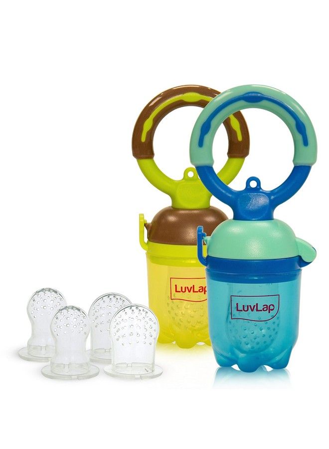 Luv Lap Baby Food And Fruit Feeder Twin Pack With Three Feeder Sack Sizes Bpa Free Brown And Blue