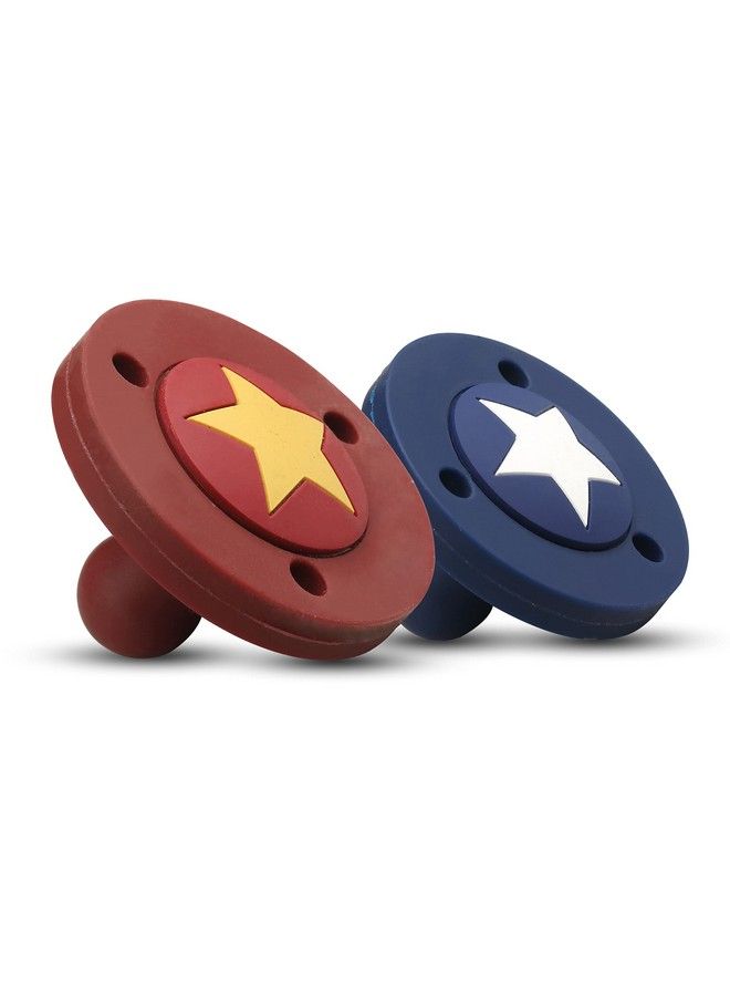 Silicone 2 In 1 Baby Soother Pacifier & Teether Set Of 2 Attractive Star Design Air Holes For Added Safety Anti Choking Mechanism 3M+ Boys Or Girls Blue & Maroon