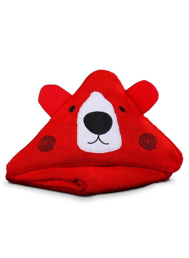 Hooded Baby Bath Towel For New Born Super Soft Made With Super Soft And Highly Absorbent 100% Zero Twist Cotton Can Be Used For Baby Swaddling (Red Bear)