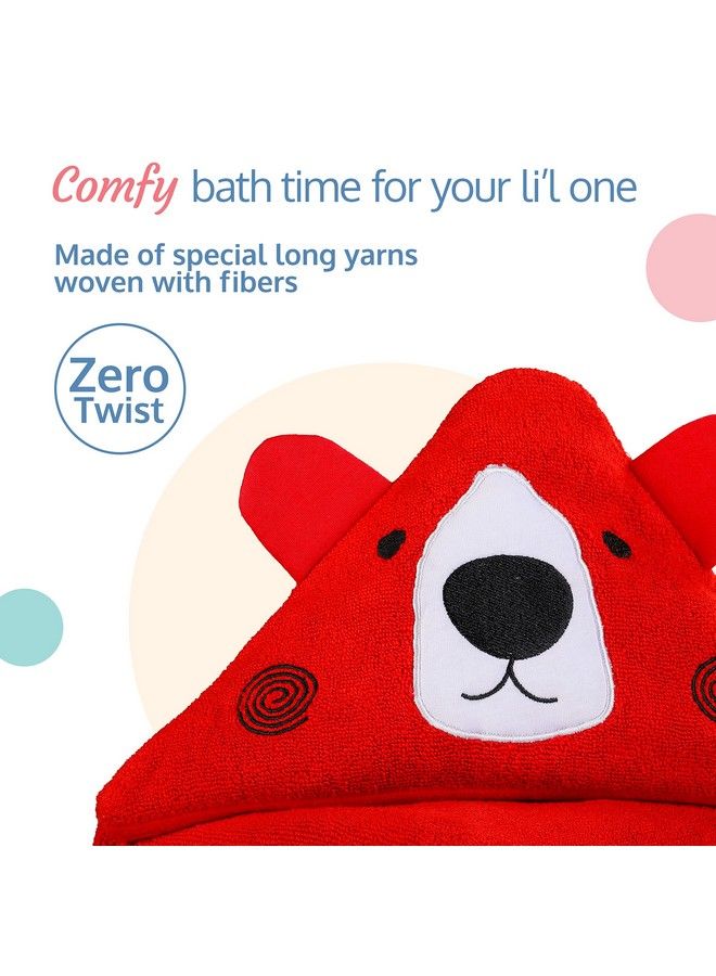 Hooded Baby Bath Towel For New Born Super Soft Made With Super Soft And Highly Absorbent 100% Zero Twist Cotton Can Be Used For Baby Swaddling (Red Bear)