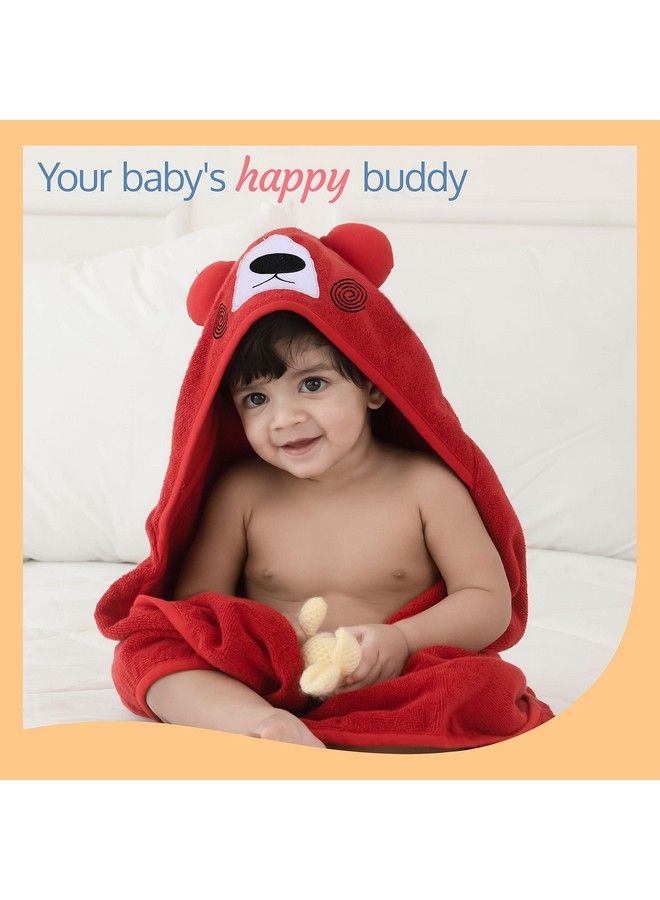 Hooded Baby Bath Towel For New Born Super Soft Made With Super Soft And Highly Absorbent 100% Zero Twist Cotton Can Be Used For Baby Swaddling (Red Bear)
