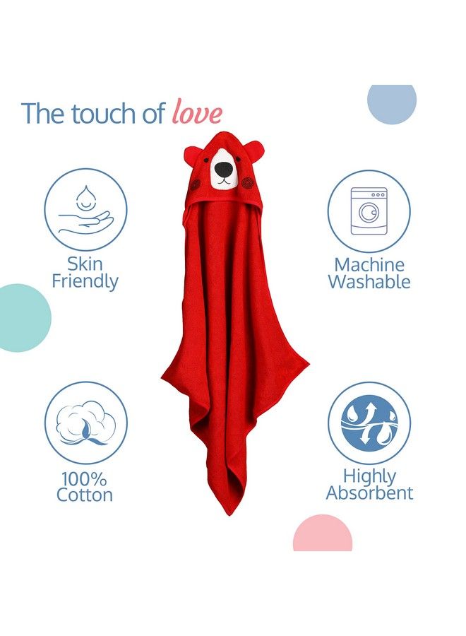 Hooded Baby Bath Towel For New Born Super Soft Made With Super Soft And Highly Absorbent 100% Zero Twist Cotton Can Be Used For Baby Swaddling (Red Bear)