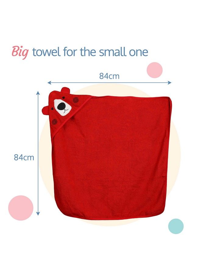 Hooded Baby Bath Towel For New Born Super Soft Made With Super Soft And Highly Absorbent 100% Zero Twist Cotton Can Be Used For Baby Swaddling (Red Bear)