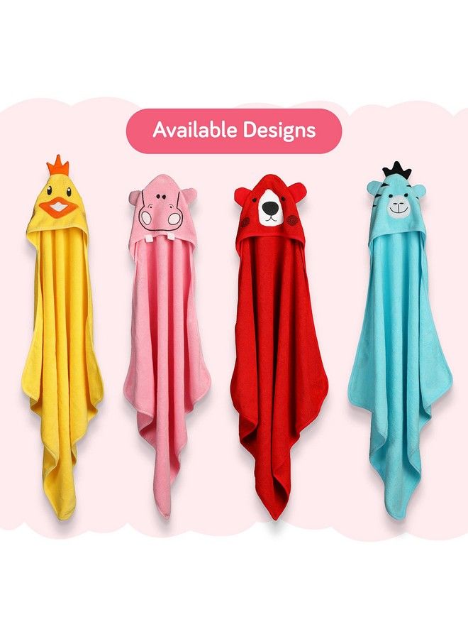 Hooded Baby Bath Towel For New Born Super Soft Made With Super Soft And Highly Absorbent 100% Zero Twist Cotton Can Be Used For Baby Swaddling (Pink Hippo)
