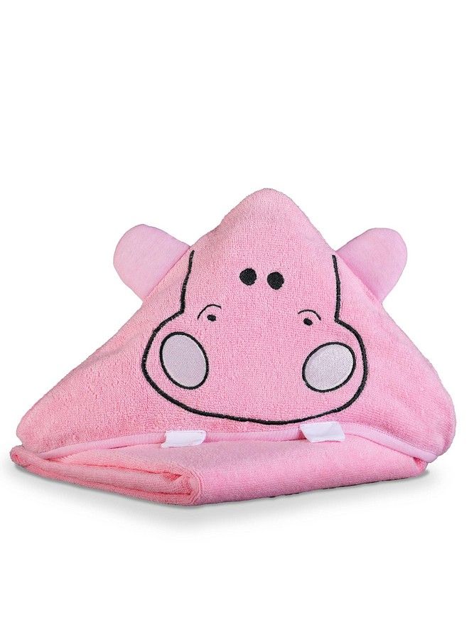 Hooded Baby Bath Towel For New Born Super Soft Made With Super Soft And Highly Absorbent 100% Zero Twist Cotton Can Be Used For Baby Swaddling (Pink Hippo)