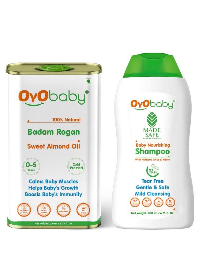 New Born Combo Baby Shampoo For Newborn Babies Badam Tel 100% Pure Sweet Almond Oil 200Ml Each