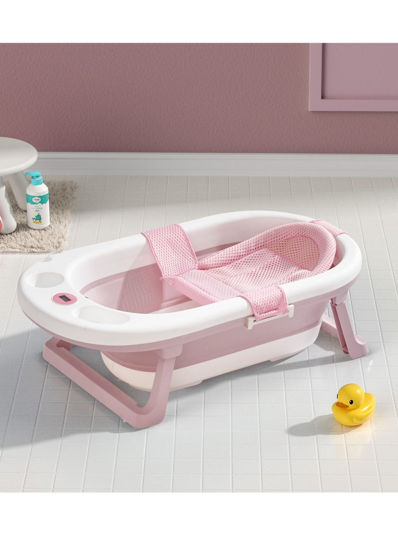 Foldable Baby Bathtub with Bath Mat & Temperature Monitor Anti Slip Pads Design Bathing Tub Infant Shower Tub 0M+