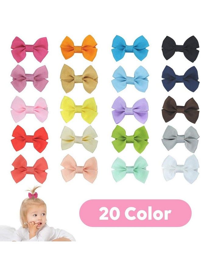 20 Hair Clips Mini Hair Bow Grosgrain Ribbon Hair Bows With Alligator Clips For Baby Girls Toddlers Kids 20 Colors(2.4 Inch)