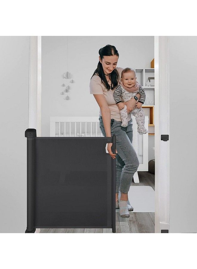 Retractable Baby Safety Gate Baby Fence Barrier Pet Dog Gate With Expandable Up To 140Cm Width & 80 Cm Height ; Child Kids Baby Gate For House Stairs Doorways ; Safety Gate For Baby (Black)