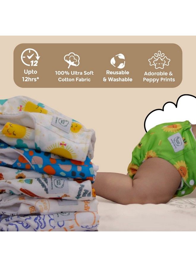 Plant Powered Cloth Diaper For Babies Free Size; Medical Grade Fabric With 100% Organic Cotton ;Reusable 13 Layer Breathable Soaker With Builtin Booster Pad ; Pack Of 3 (Pebble+Ssun+Sflower)