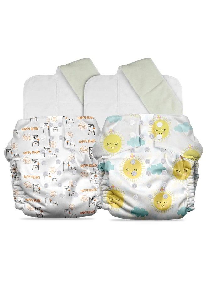 Plant Powered Cloth Diaper For Babiesfree Size ; Medical Grade Fabric With 100% Organic Cotton ; Reusable 13 Layer Breathable Soaker With Builtin Booster Pad ; Pack Of 2 (B.Cute&S.Sun)