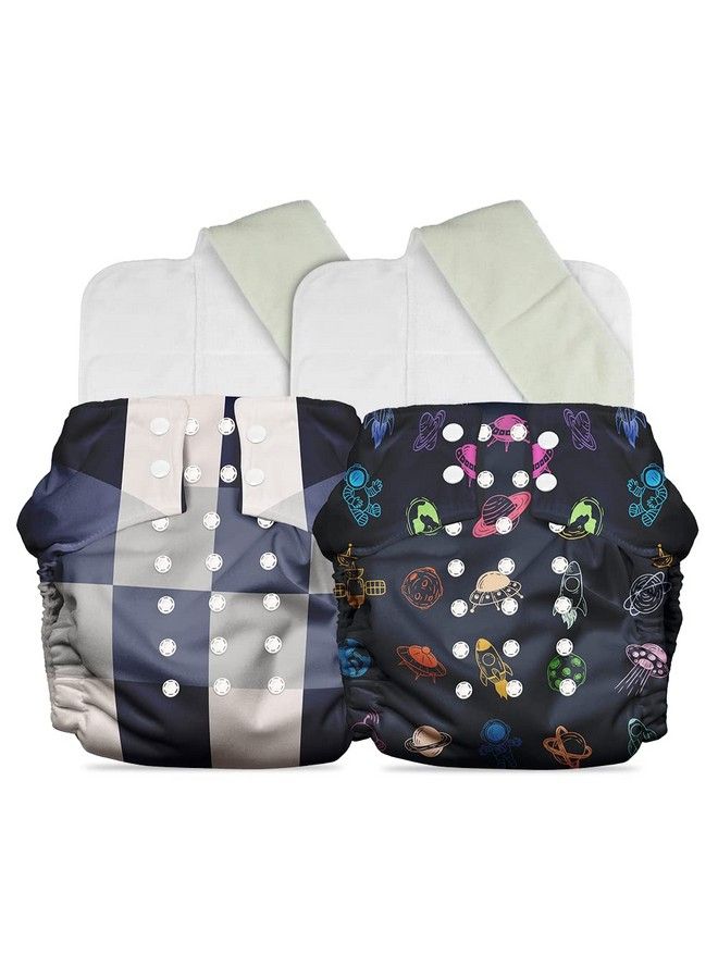 Plant Powered Cloth Diaper For Babiesfree Size ; Medical Grade Fabric With 100% Organic Cotton ; Reusable 13 Layer Breathable Soaker With Builtin Booster Pad ; Pack Of 2 (Charlie+Cosmic Gaze)