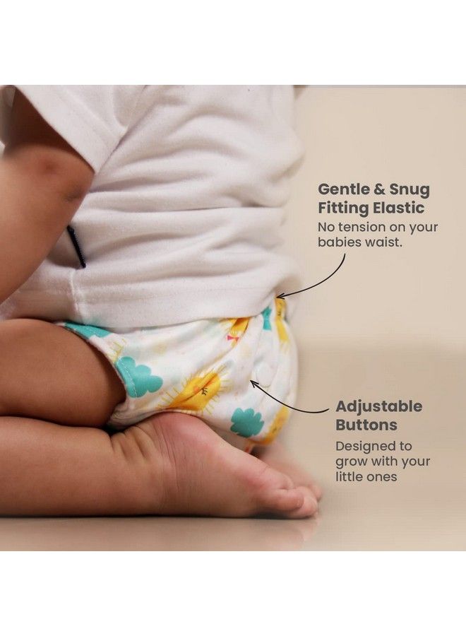 Plant Powered Cloth Diaper For Babiesfree Size ; Medical Grade Fabric With 100% Organic Cotton ; Reusable 13 Layer Breathable Soaker With Builtin Booster Pad ; Pack Of 2 (Pebbles&Cloudy)