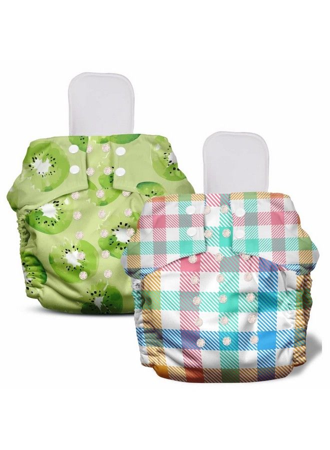 Ther Sparsh Free Size Cloth Diaper For Babies ; Washable & Reusable ; With 1200+ Gsm Dry Feel Absorbent Soaker Pad ; Pack Of 2 (Checker & Kiwi)