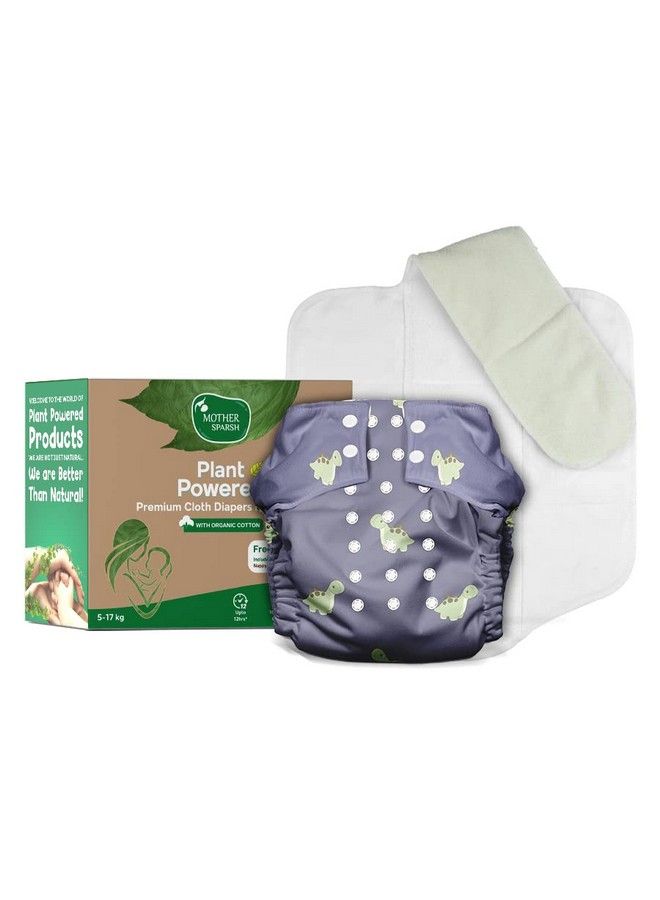 Plant Powered Cloth Diaper For Babiesfree Size ; Medical Grade Fabric With 100% Organic Cotton ; Reusable 13 Layer Breathable Soaker With Builtin Booster Pad ; (Diposauras)