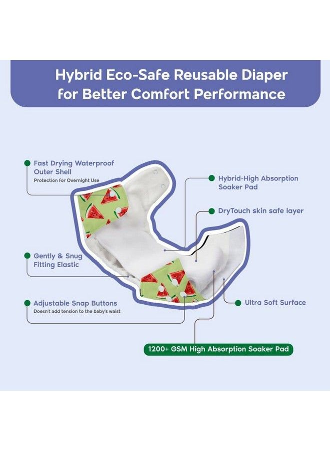 Ther Sparsh Free Size Cloth Diaper For Babies ; Washable & Reusable ; With 1200+ Gsm Dry Feel Absorbent Soaker Pad ; Pack Of 1 (Mast Melon)