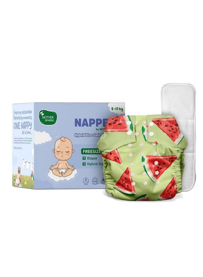 Ther Sparsh Free Size Cloth Diaper For Babies ; Washable & Reusable ; With 1200+ Gsm Dry Feel Absorbent Soaker Pad ; Pack Of 1 (Mast Melon)