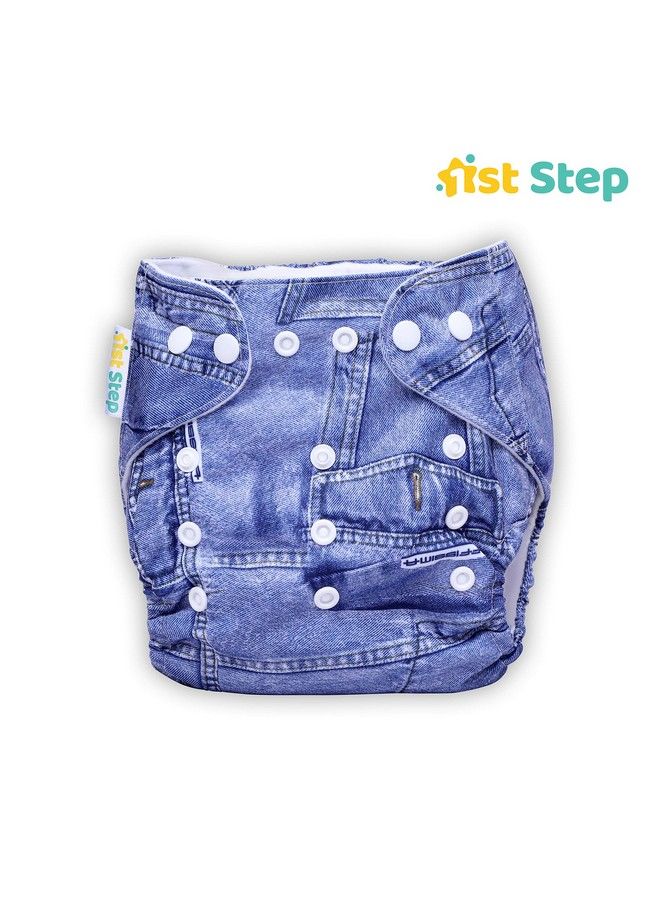 Size Freesize Adjustable Washable And Reusable Diaper With Diaper Liner (Denim)