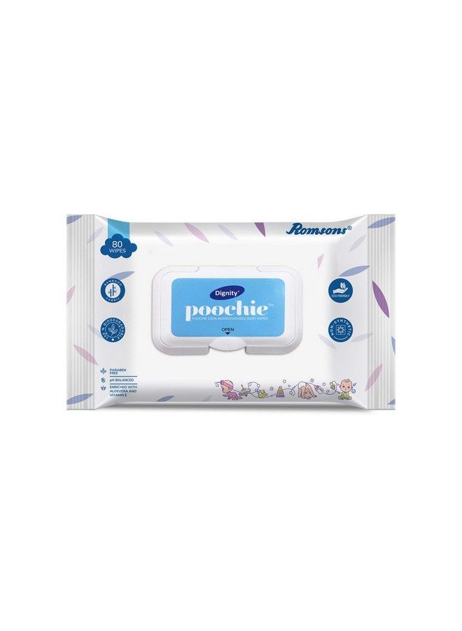 Poochie 100% Biodegradable Baby Wipes 150 X 200 Mm 80 (Clear Pack Of 12 960)