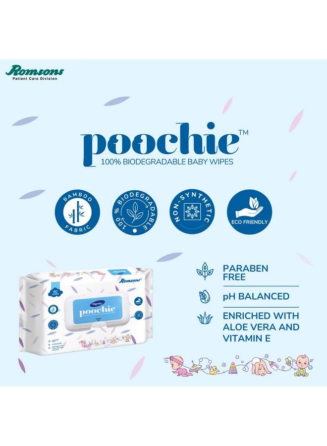 Poochie 100% Biodegradable Baby Wipes 150 X 200 Mm 80 (Clear Pack Of 12 960)