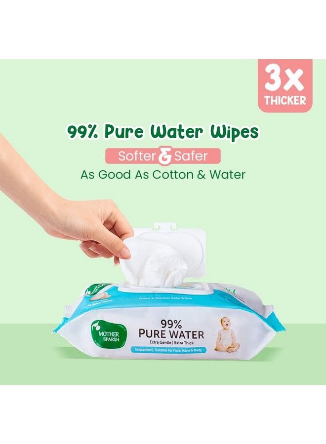 99% Pure Water (Unscented) Baby Wipes Super Thick I (72 Pcs Packpack Of 4)+ Ms Natural Insect Repellent For Babies Herbal Armor