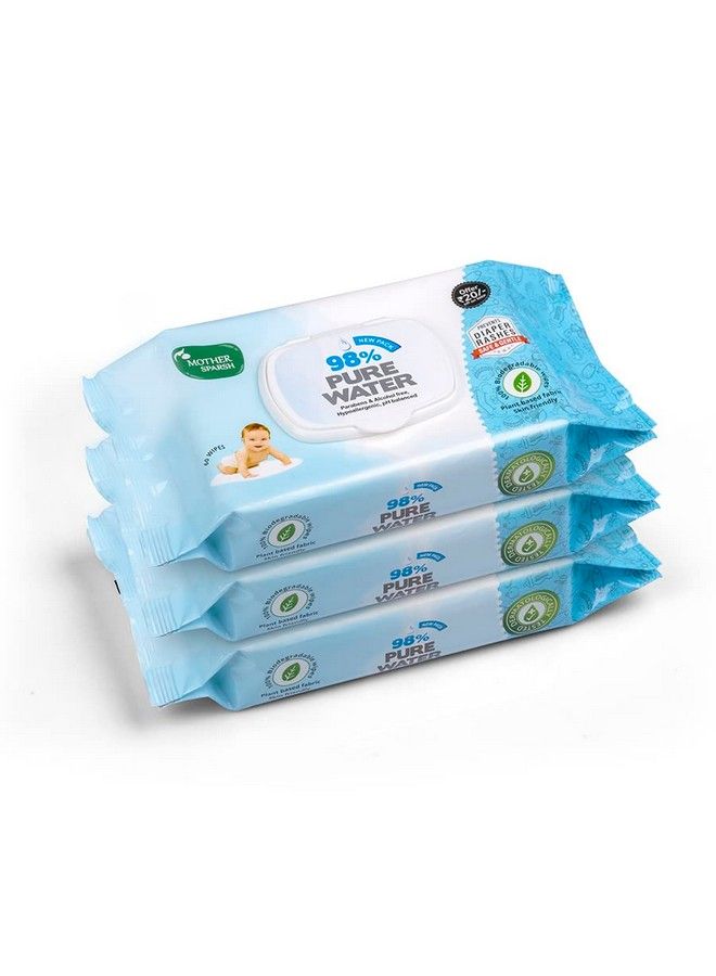 98% Water Based Wipes 60 Pcs Per Pack ; Plant Derived Fabric ; Mildly Scented I Pack Of 3