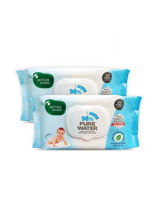 98% Water Based Wipes (80 Scented Wipes Pack Of 2) Plant Based Fabric