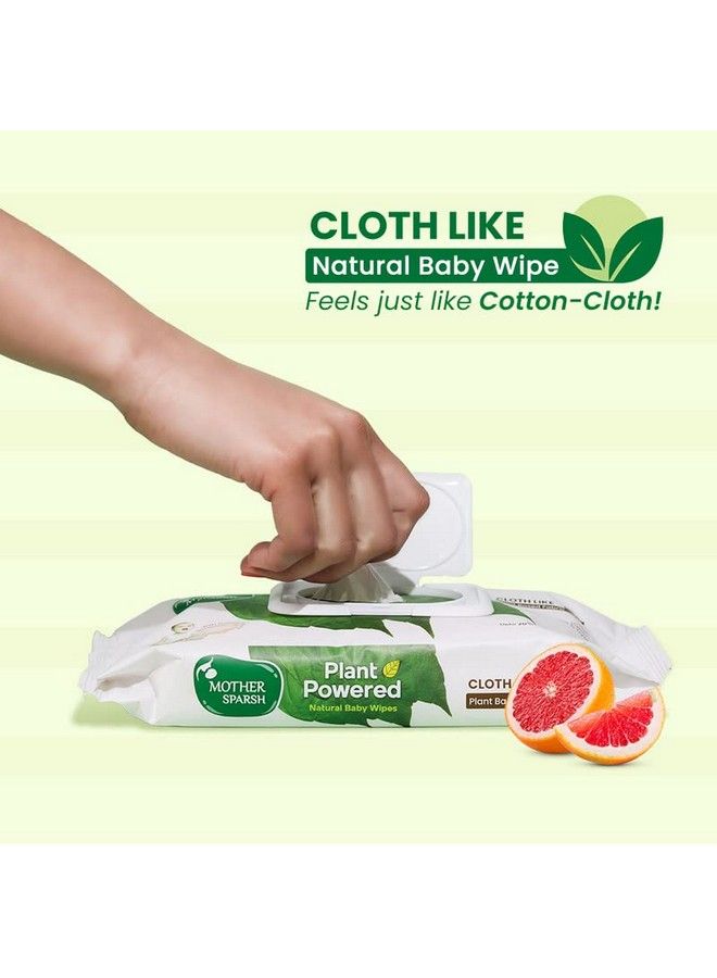 Natural Care Baby Wipes I 100% Plant Made Fabric From Forest Land ; Gentle + Cleanse (With Grapefruit) Wet Wipes For Baby I Cotton Cloth Like Bigger Sheets ; 60 Pcs (Pack Of 2)