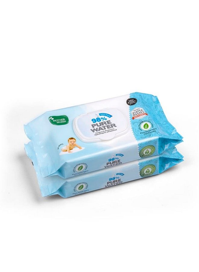 98% Water Based Wipes 60 Pcs Per Pack ; Plant Derived Fabric ; Mildly Scented I Pack Of 2