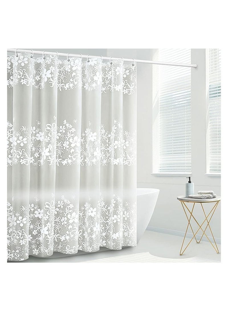 Shower Curtain Liner, 72 Inch Waterproof PEVA Shower Curtain Liners with Metal Grommets and 12 Plastic Hooks Thick Bathroom Plastic Shower Curtain Liner, Thickened White Flower Vine Shower Curtain