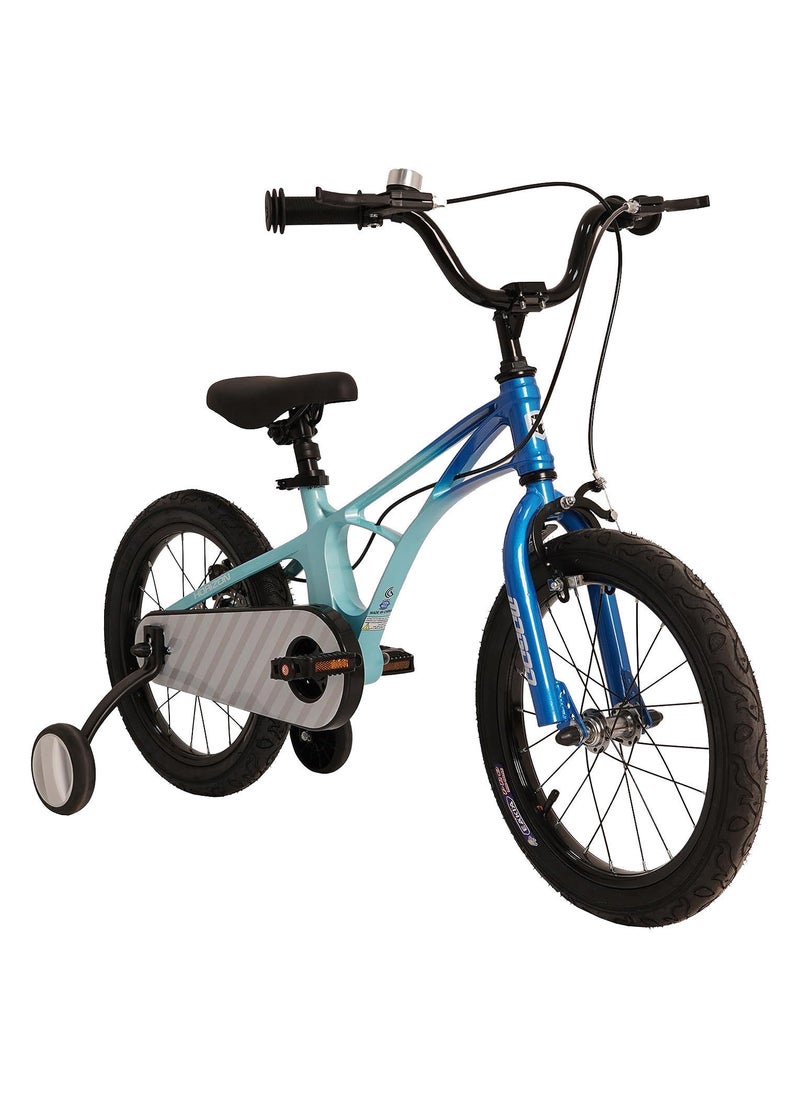 Mogoo Horizon Lightweight Magnesium Kids Bike 4-7 Years Old - Adjustable Height - Disc Handbrakes - Reflectors - Gift for Kids - 16 Inch Bicycle with Training Wheels - Blue