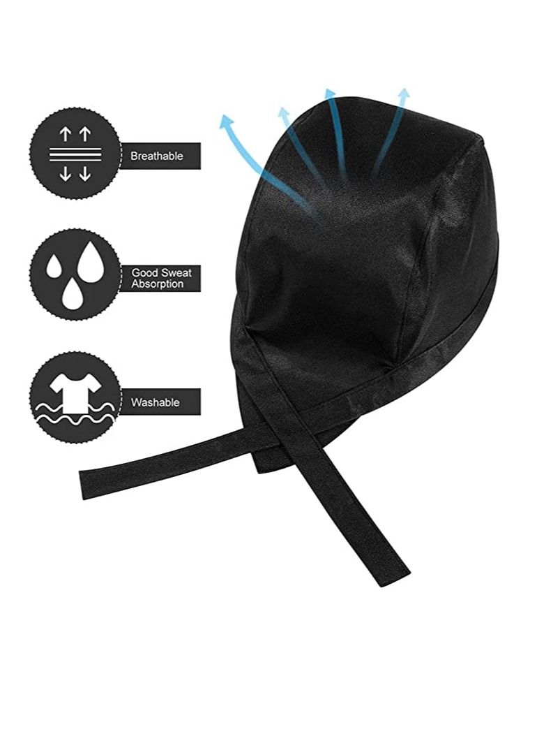 Chef Hat Womens Cooking Hats Elastic Back Skull Cap Chef Hat with Ties Unisex Adjustable Kitchen Cooking Chef Cap for Men Women for Kitchen Cooking Service and Other Work 3 pieces