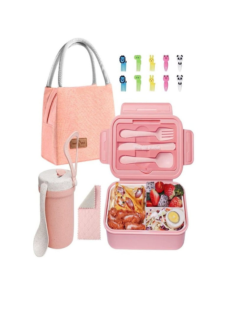 Bento Lunch Box, Meal Preparation Compartment Lunch Box Container for Children and Adults, Lunch Organizer, Pink