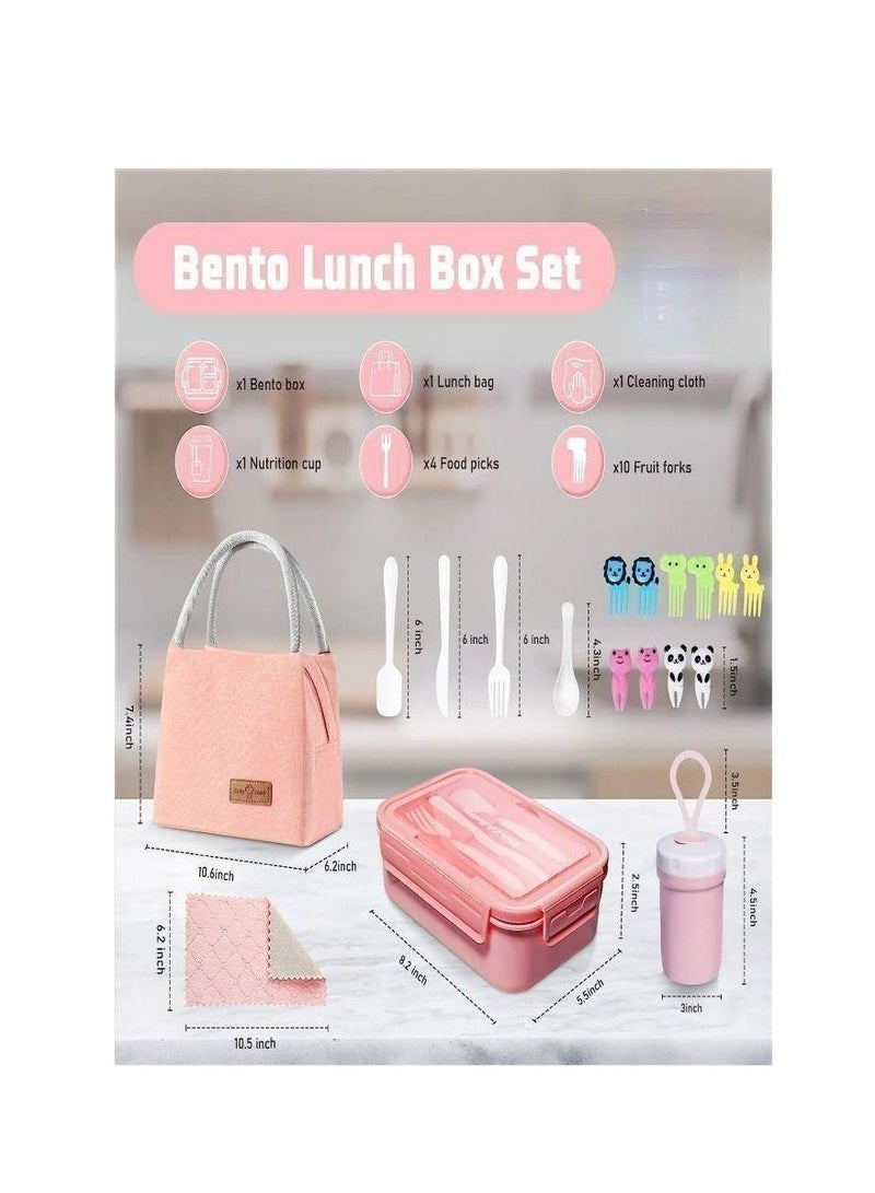 Bento Lunch Box, Meal Preparation Compartment Lunch Box Container for Children and Adults, Lunch Organizer, Pink