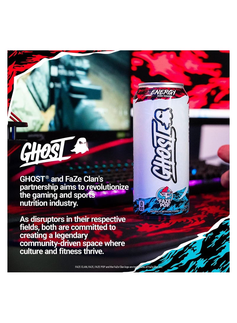 GHOST Sugar-Free Pre Workout Drink - 12-Pack FAZE POP 16oz Cans