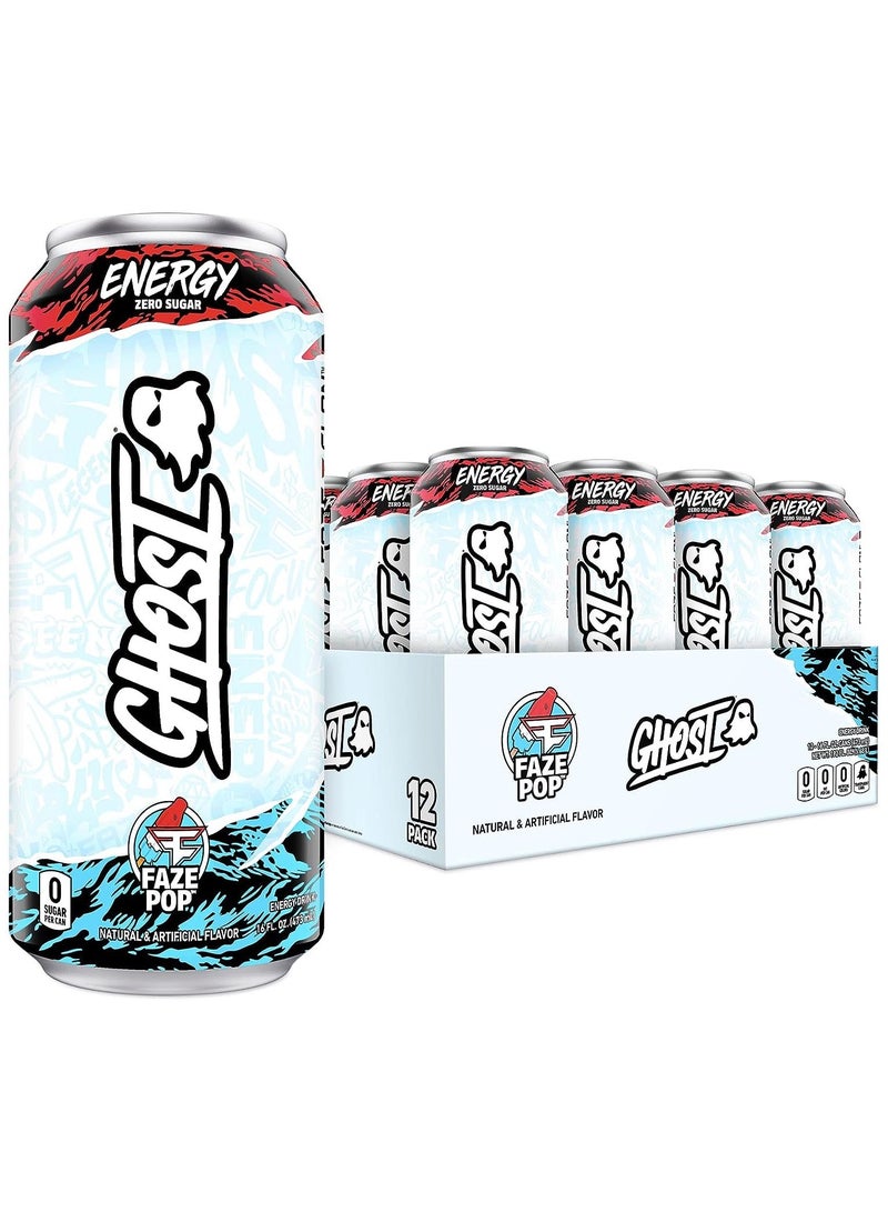 GHOST Sugar-Free Pre Workout Drink - 12-Pack FAZE POP 16oz Cans
