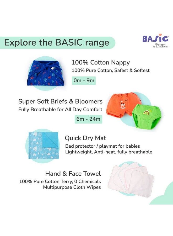 5 Basic Assorted Reusable Cloth Diapers For Babies 03 Years ; Freesize Adjustable Washable & Organic Baby Diapers For Day Time Use (Comes With Quick Dry Foladable Dry Feel Pad Soaker Insert)