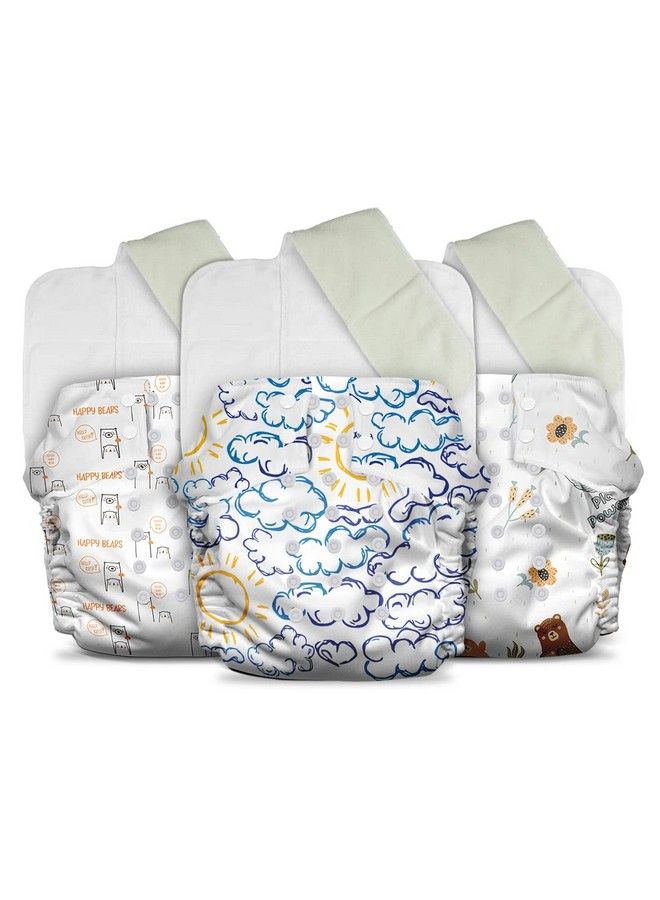 Plant Powered Cloth Diaper For Babiesfree Size ; Medical Grade Fabric With 100% Organic Cotton ; Reusable 13 Layer Breathable Soaker With Builtin Booster Pad ; Pack Of 3 (B.Hug+Bcute+Cloud)